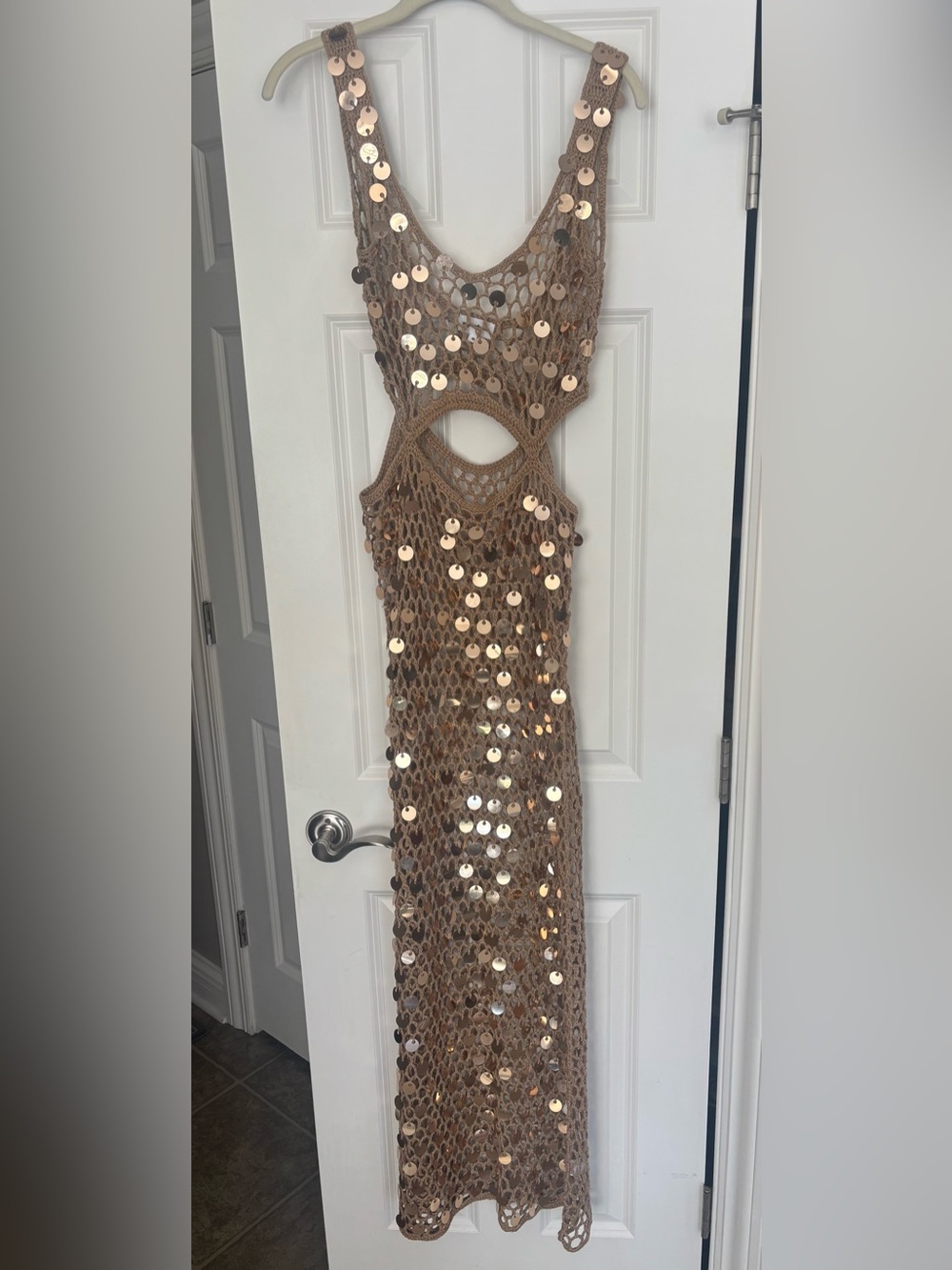 superdown Gold Sequin Crochet Maxi Dress - Picture 6 of 7